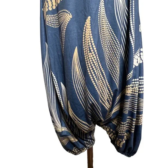 Summer Midi Blue White Tan Lantern Legs Parachute Oversized Baggy Boho - Picture 6 of 12